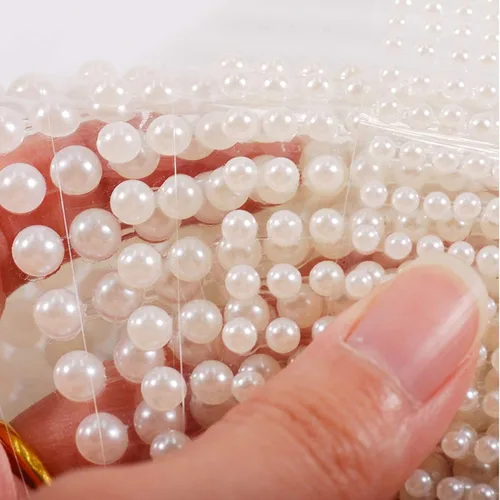 Vista 2 de 2080 calcomanías de perlas sintéticas de color beige, autoadhesivas, parte trasera plana, perlas, apliques de perlas blancas, adornos