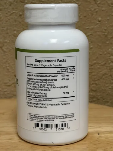 Vista 4 de ML Naturals Premium Ashwagandha Orgánico 1000 mg por Porción, 120 Cápsulas Vegetales con Extracto de Pimienta Negra, Sin OGM, Sin Gluten, Facilidad