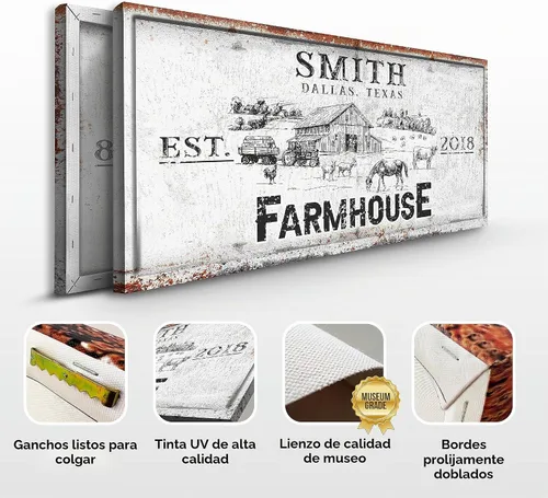 Vista 2 de TAILORED CANVASES Cartel de granja – Decoración de pared rústica grande para el hogar, sala de estar, oficina, entrada, lienzo con impresión rústica