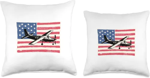Vista 3 de Airplane For Men Humor Pilot Gift Idea American Flag Throw Pillow