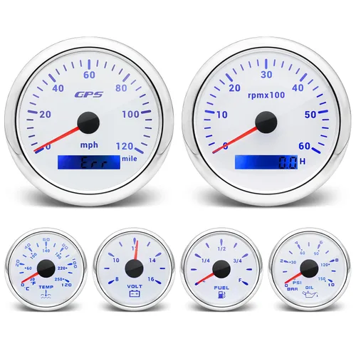 Vista 7 de ARTILAURA - Juego de 6 calibradores 85mm 3-3/8" GPS velocímetro 120MPH, tacómetro, 52mm 2-1/16" nivel de combustible, temperatura del agua, presión