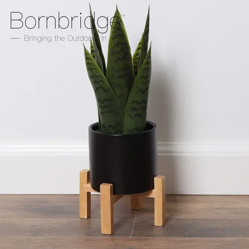 Vista 2 de Planta artificial de serpiente con soporte para plantas de mediados de siglo, planta Sansevieria en maceta moderna, plantas artificiales con soporte