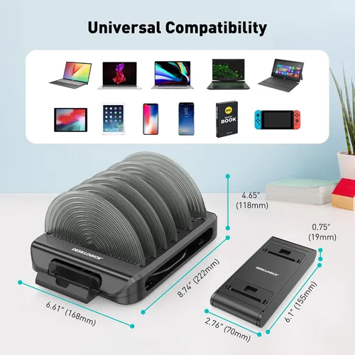 Vista 5 de Soporte vertical para laptop y organizador de escritorio, base ajustable para MacBook, iPad, teléfono