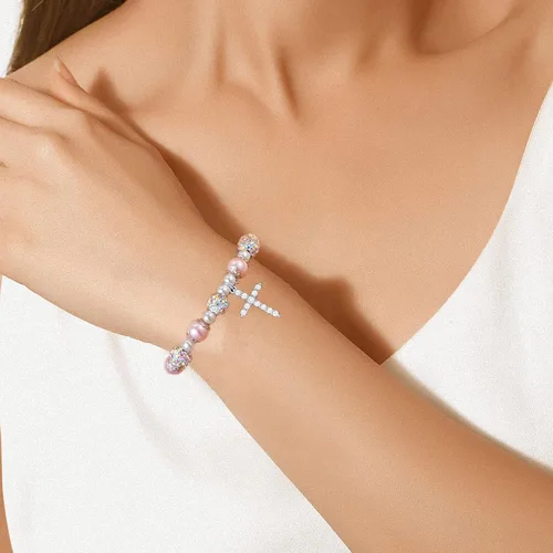 Vista 4 de Angyape Pulsera de cruz para regalos de bautismo, pulseras de regalos de primera comunión