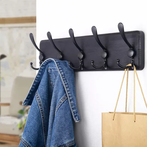 Vista 3 de SKOLOO Perchero de pared montado en la pared de estilo rústico: Perchero de pared de pino de madera auténtica de 40,6 cm de orificio a orificio