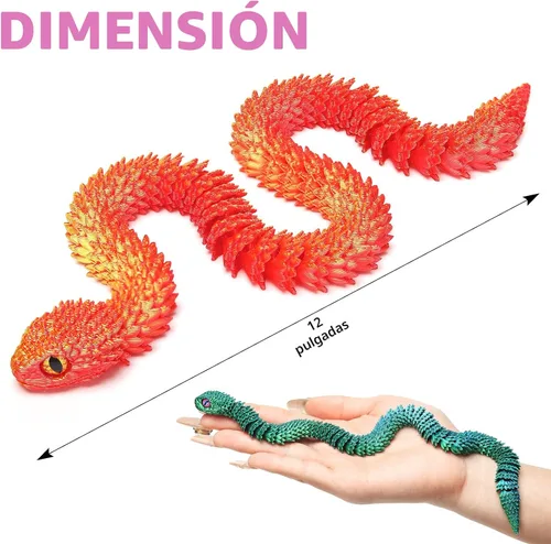 Vista 6 de uyrzwek 4 Piezas Juguetes de Serpiente Impresos en 3D de 12 pulgadas, Animales Impresos en 3D, Artículos Flexibles de Serpiente Impresos en 3D