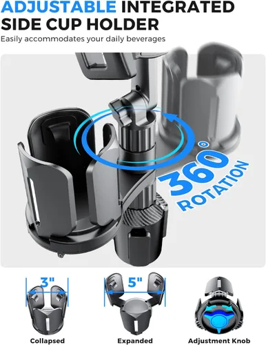Vista 6 de Soporte para taza de tableta 2 en 1, soporte para bebidas extra para coche