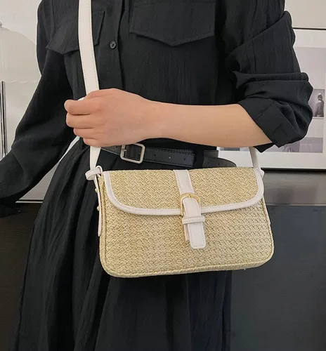 Vista 3 de Bolsos cruzados de verano para mujer, bolso básico de paja para playa, bolso de mano para mujer, bolso de mano para mujer, bolso de hombro
