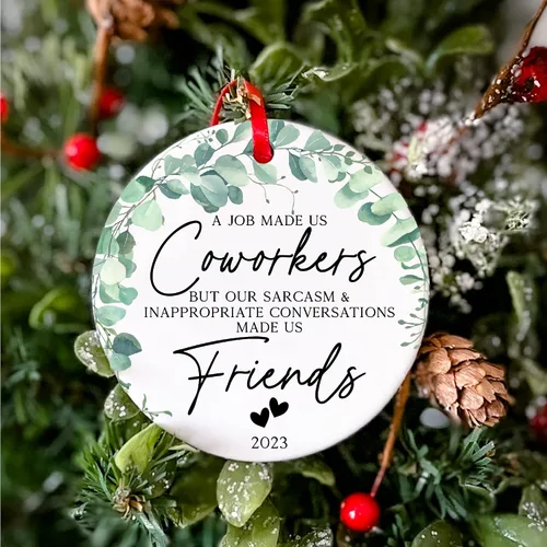 Vista 4 de A Job Made Us Coworkers Funny Ornament - Recuerdo para el trabajo mejor amiga para intercambio de mujeres, boca de orinal sarcástica novia