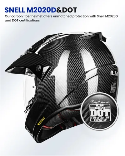 Vista 2 de ILM - Casco de fibra de carbono Snell M2020D de cara completa para motocicleta de aventura, auto de carreras para hombres y mujeres, casco