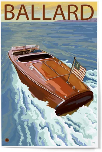 Vista 9 de Lantern Press Ballard, Seattle, Washington, Wooden Boat, 8x12 Inch Art Print Wall Decor