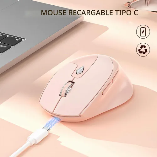 Vista 2 de TENMOS Ratón Bluetooth M7, USB C recargable silencioso inalámbrico