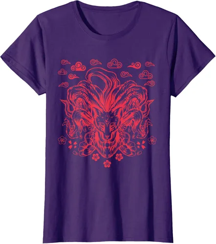 Vista 6 de Camiseta de anime japonés Nine Tails Fox Kitsune, Negro