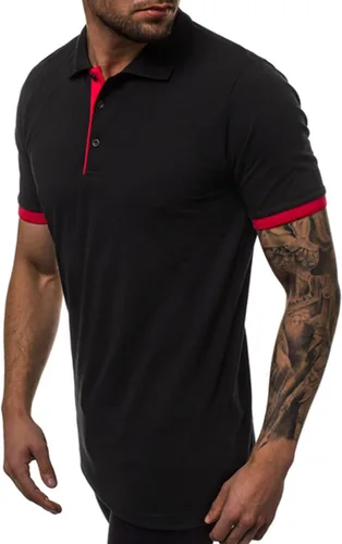 Vista 2 de Camisa polo de manga larga para hombre, casual, cuello en V, de algodón, ajustado, para golf