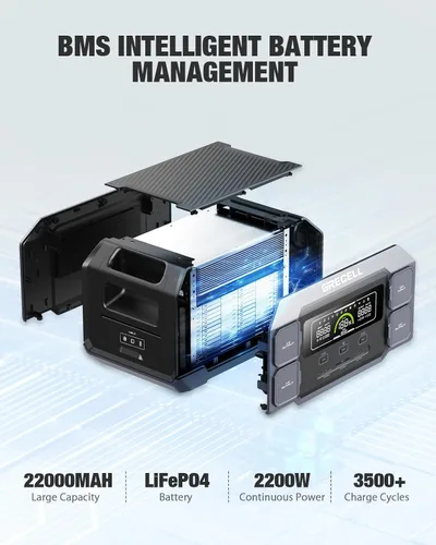 Vista 10 de GRECELL Estación de Energía Portátil 2200W Generador Solar 1126Wh Paquete de Batería LiFePO4 con Carga AC de 1200W y Carga Solar de 800W, Carga