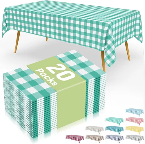 Vista 70 de Smiry 8 paquetes de manteles desechables Gingham, 54 x 108 pulgadas, manteles de plástico impermeables rectangulares en diseño a cuadros