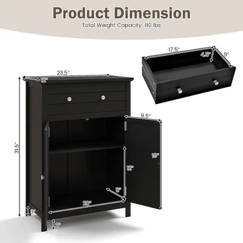 Vista 3 de GOFLAME Gabinete de almacenamiento de madera para baño, moderno armario organizador de baño con estante ajustable de 3 alturas, cajón y estante de 2