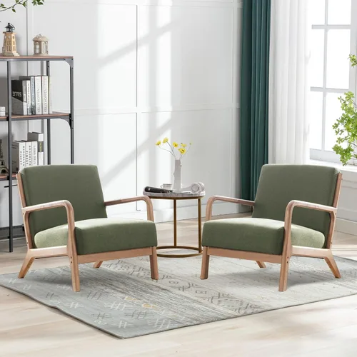 Vista 12 de ANJ ANJHOME Silla moderna de mediados de siglo, estilo Accent, con asiento de tela cómoda para sala de estar con estructura de madera maciza, sillón
