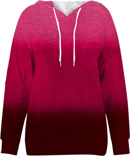 Vista 2 de Sudadera casual de manga larga con capucha para mujer, con cordón, holgada, color degradado, con bolsillos