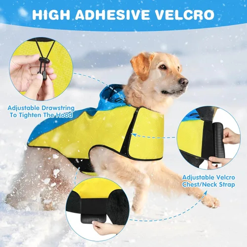 Vista 7 de Impermeable para perro, poncho impermeable con capucha, chaqueta reflectante de seguridad para perro, abrigo impermeable para perro, impermeable