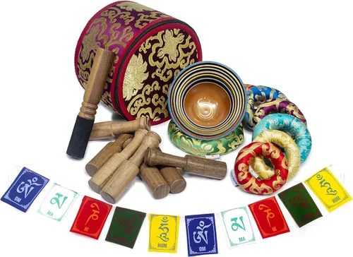 Vista 3 de ESK Juego de 7 cuencos tibetanos curativos de chakras para meditación, cuencos cantores del Himalaya, ESK 11
