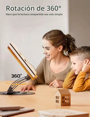 Vista 4 de Nulaxy Bamboo 360 - Soporte giratorio para libros de lectura, soporte ajustable para libros de texto para leer manos libres, soporte plegable