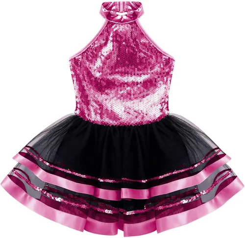 Vista 44 de CHICTRY Vestido tutú de ballet con lentejuelas brillantes para niñas y niñas, moderno disfraz de baile latino de jazz