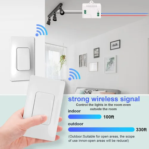 Vista 4 de Milfra Paquete de 2 interruptores de luz inalámbricos y kit de receptor (paquete de 2) autoalimentado (no requiere batería), interruptor de luz