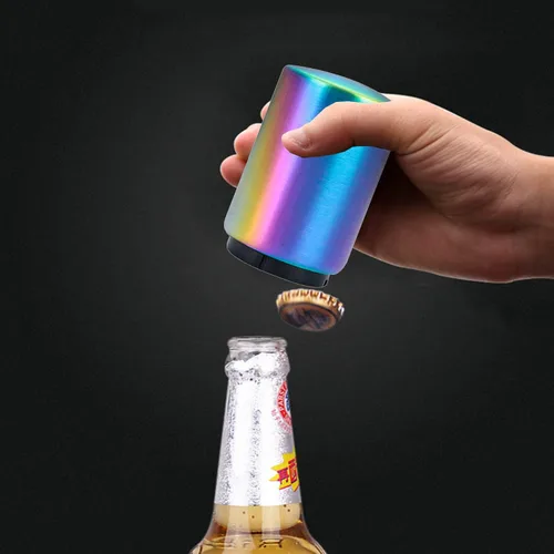 Vista 2 de Abrebotellas de cerveza automático magnético multicolor de acero inoxidable con captador