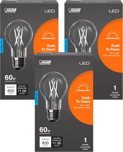 Vista 9 de Feit Electric Bombilla LED integrada con sensor de atardecer a amanecer, filamento transparente A19 con una bombilla de base media E26, equivalente