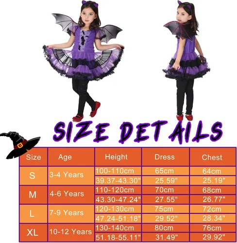 Vista 6 de Disfraz de vampiro de murciélago para niñas ropa de Halloween para niños vestido morado para cosplay Morado