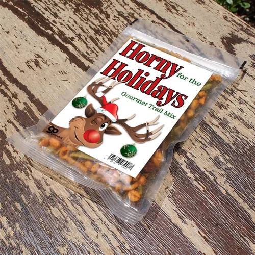 Vista 6 de Horny for the Holidays Trail Mix Gourmet Food Gifts - Divertidos rellenos de calcetines para hombres, renos rodolfos, regalos de Navidad, regalos