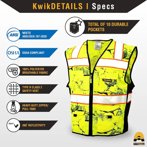 Vista 5 de KwikSafety UNCLE WILLY'S WALL Safety Vest Class 2 ANSI OSHA Hi Vis Vest