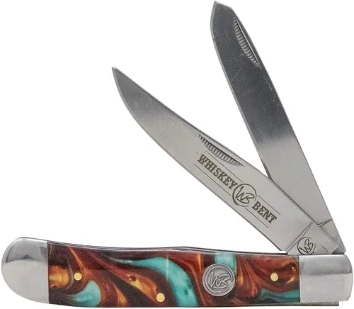 Vista 9 de WHISKEY BENT HAT CO. Navaja de bolsillo plegable tradicional Trapper de 4.125 pulgadas, longitud cerrada, cuchillas de acero inoxidable 440C (azteca)