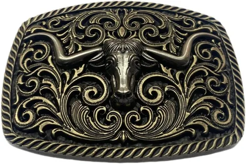 Vista 2 de Hebilla de cinturón de aleación de estilo vintage moda vaquero americano occidental 3D grabado vaca toro cabeza cinturón hebillas