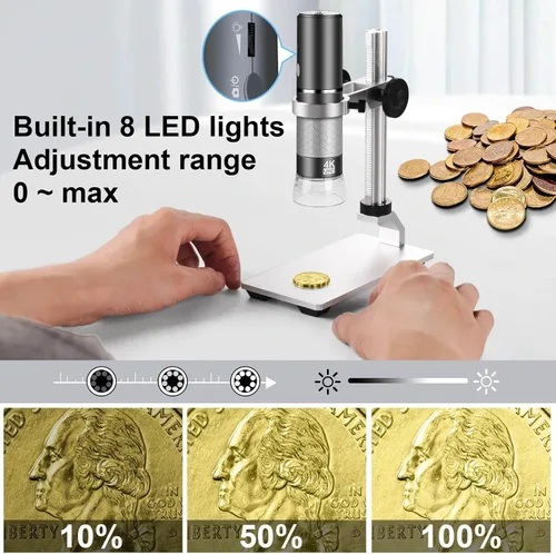 Vista 6 de Microscopio 4K con soporte profesional para iPhone Android PC, 50-1000X Microscopio digital USB endoscopio HD cámara para todos los teléfonos