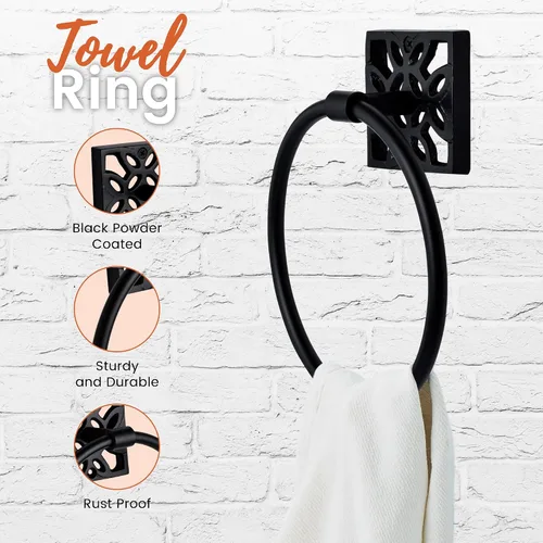Vista 6 de Autumn Alley Juego de papel higiénico y toallero de baño, accesorios de baño modernos para montaje en pared, accesorios negros, 2 piezas, soporte