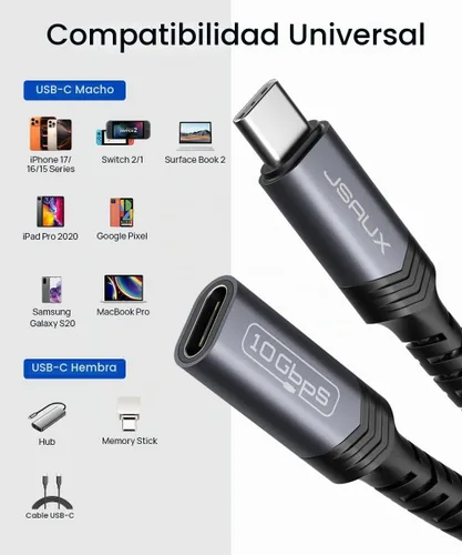 Vista 4 de JSAUX - Cable de extensión USB C de 1.5 pies, 100 W, 10 Gbps, USB C
