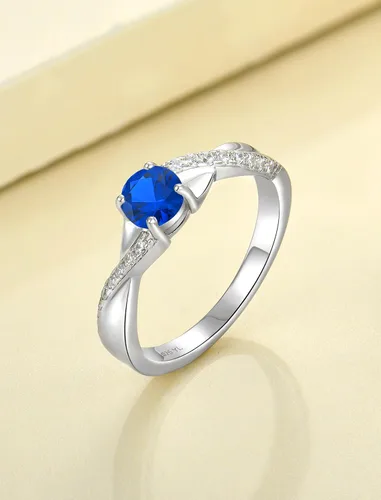 Vista 4 de YL 925, Anillo de compromiso de plata, piedra de nacimiento de corte redondo de 5MM, anillo infinito para mujer 09-Zafiro-Sept
