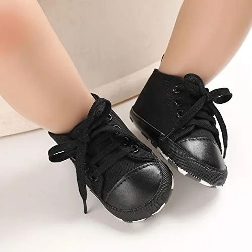 Vista 7 de Zapatos de lona y mezclilla con diseño de estrella para bebé - Tenis con suela suave antideslizante y caña alta, ideales para los primeros pasos