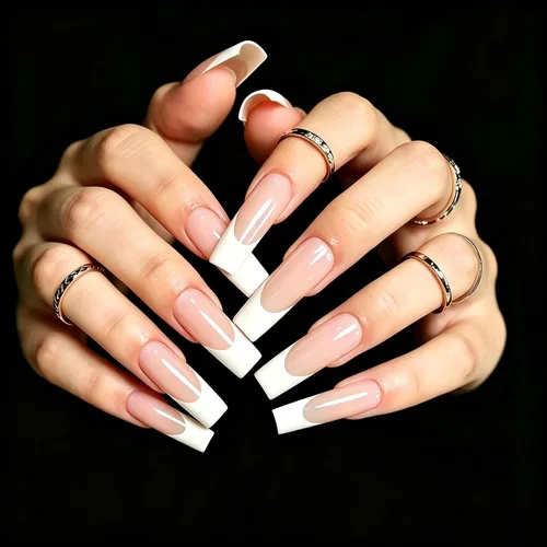 Vista 22 de Gelnails - Uñas postizas cortas a presión con punta francesa blanca, 30 Almendra francesa blanca