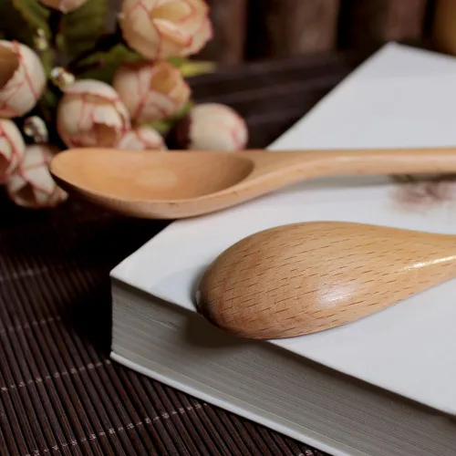 Vista 5 de Cuchara de café de madera de 6 pulgadas, cuchara de madera de haya natural, cuchara de postre para té de tarde, cuchara de té, agitadores de madera