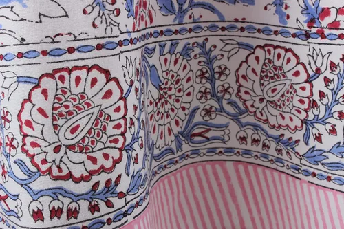 Vista 8 de Ridhi Mantel redondo estampado a mano color rosa flamenco 110 pulgadas 100%