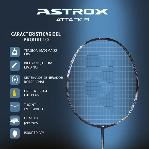 Vista 9 de Raqueta de bádminton Yonex Astrox Attack 9