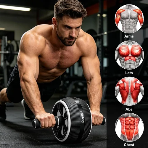 Vista 4 de Rueda para abdominales, kit de ruedas de ejercicio abdominal 10 en 1 con bandas de resistencia, alfombrilla para rodillas, cuerda de saltar, barra