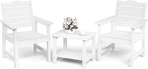 Vista 8 de Silla de patio resistente a la intemperie, sillas de patio al aire libre de madera de polietileno con asiento curvado ergonómico, sillas de comedor