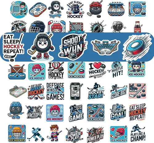 Vista 6 de Regalos de hockey RhythmFit, paquete de 1 botella de agua de hockey con pajita larga y 100 piezas de calcomanías y accesorios para niños, hombres