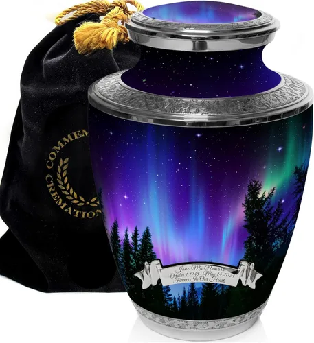 Vista 18 de Commemorative Cremation Urns Urnas de cremación personalizadas decorativas hechas a mano para mujeres (aurora boreal extragrandes)