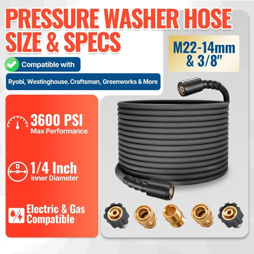 Vista 2 de YAMATIC Manguera de lavado a presión de 3600PSI para lavadora eléctrica de 25 pies x 1/4 pulgadas, resistente a las torceduras, manguera de repuesto