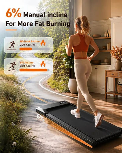 Vista 2 de Superun Walking Pad with 6% Incline, 2.5HP Treadmill, 300 lbs Dorado